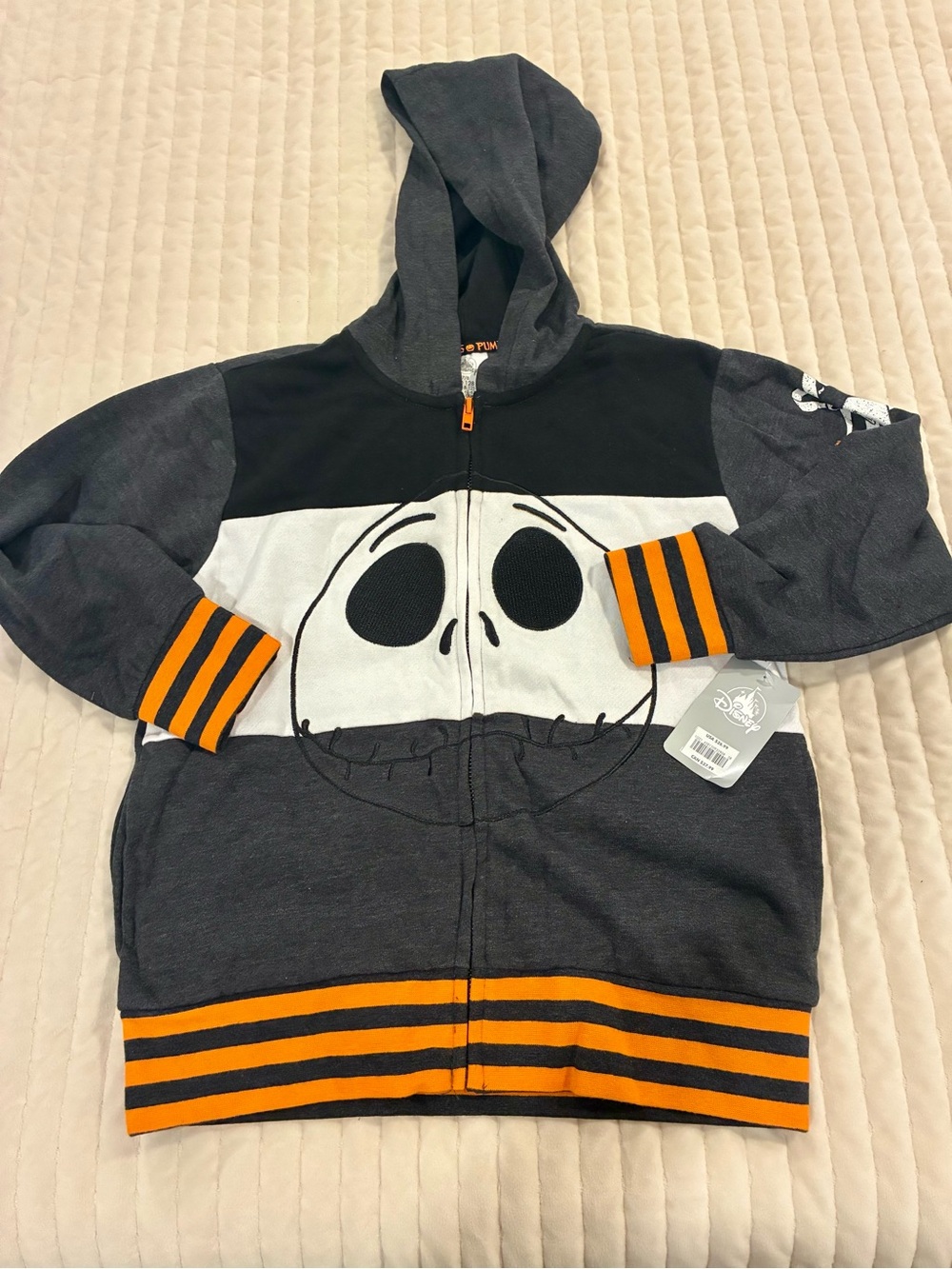 Disney Jack Skellington Full Zip Hoodie Colorblock Fleece Cotton Blend 7/8 NEW